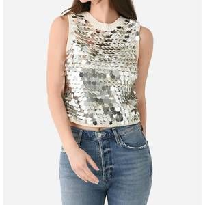 NEW ELEVEN SIX cora tank in ivory/silver sequins